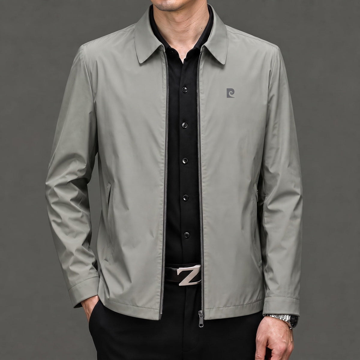William - Men's Transitional Point Collar Zip-Up Jacket with Concealed Zipper - Coats & Jackets - Beige - Parker&Brooks