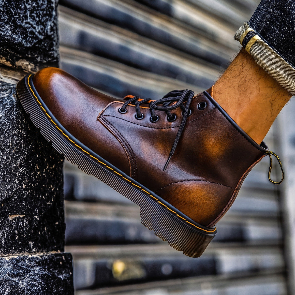 Winston - Men's Lace-Up Ankle Boots with Stitched Sole Detail - Boots - Brown - Sarvento